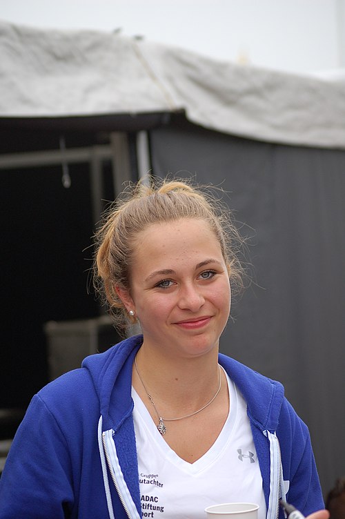 Sophia Flörsch (pictured in 2016) sustained spinal injuries in a major accident on the main race's fourth lap.