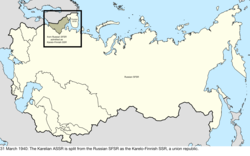 Map of the change to the Soviet Union on 31 March 1940