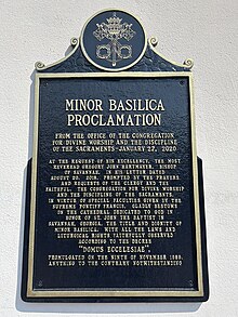 The minor basilica proclamation outside the church Stjohnminorbasilicaplaque.jpg