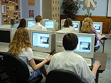 American students in a computer fundamentals class taking an online test in 2001 Students taking computerized exam.jpg