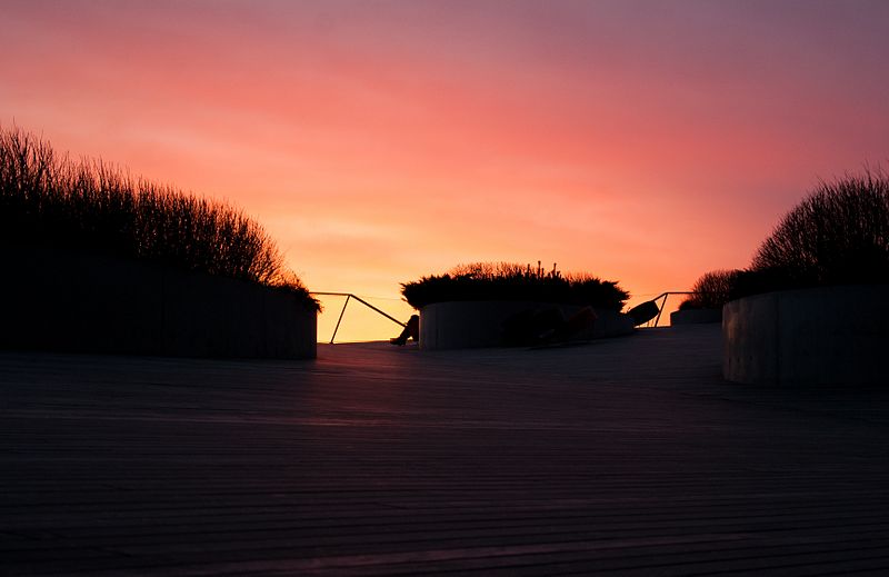 File:Swedbank terrace at sunset in Vilnius (8603562674).jpg