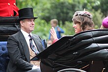 The Duke of York and Princess Eugenie riding in the carriage procession at Trooping the Colour, 16 June 2012 The Duke of York.JPG
