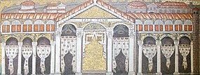 Representação da fachada do Palácio de Teodorico em Ravena num mosaico da Basílica de Santo Apolinário Novo.
