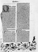 A page from a 1482 copy of Summa Theologiae. Thomas Aquinas Summa theologiae 1482.jpg