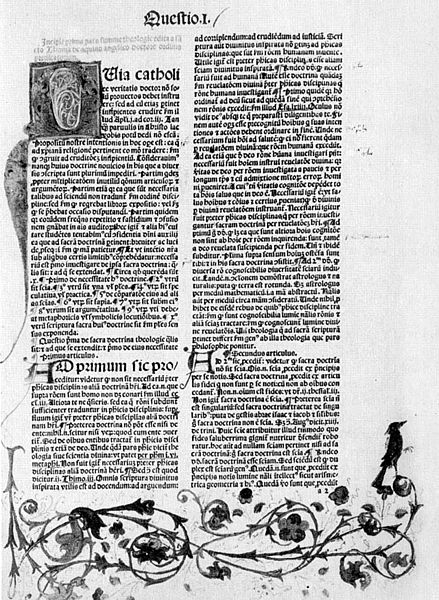 A page from a 1482 copy of Summa Theologiæ.