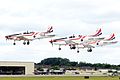 Three of the six Pilatus PC-9M aircraft of Wings of Storm arrive at the 2016 Royal International Air Tattoo, England