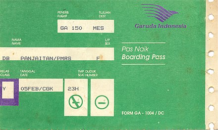 A boarding ticket issued by Garuda Indonesia
