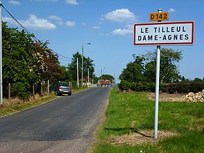 Tilleul-Dame-Agnès (Eure, Fr) city limit sign.JPG