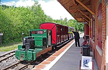 Train at Apedale Valley Light Railway station, Apedale Country Park, near Chesterton Train at Apedale Valley Light Railway station, Apedale Community Country Park, near Chesterton (geograph 3070620).jpg