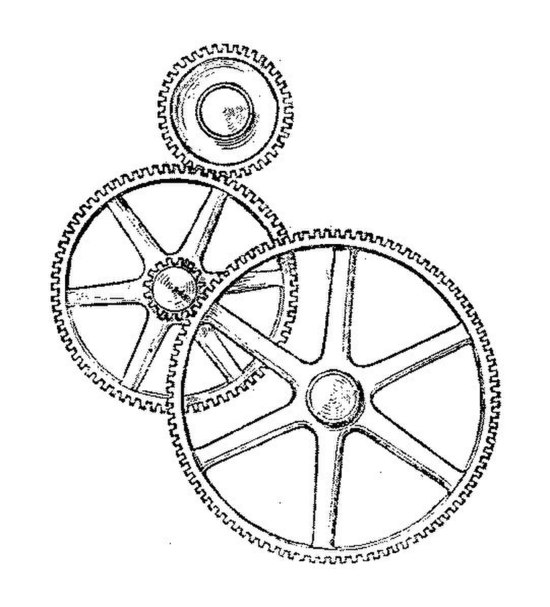 Transmission of motion and force by gear wheels, compound train.