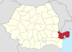 Административная карта Румынии с выделенным уездом Тулча