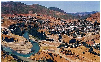 Confluence of the Pülümür Çayı (below) into the Munzur Çayı near Tunceli