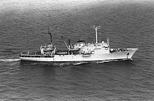 USNS Chauvenet (T-AGS-29) underway in 1985.JPEG