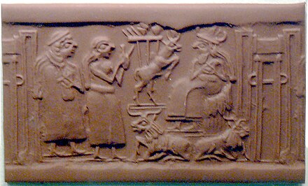 Domesticated animals on a Sumerian cylinder seal, 2500 BC