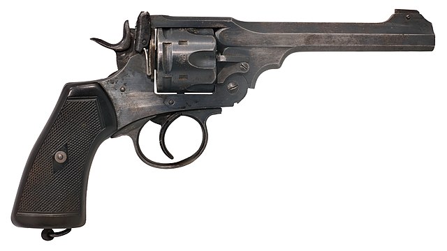 A Webley Mk. VI top-break revolver.