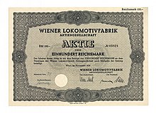 Share of the Wiener Lokomotivfabrik AG, issued November 1939 Wiener Lokomotivfabrik AG 1939.jpg