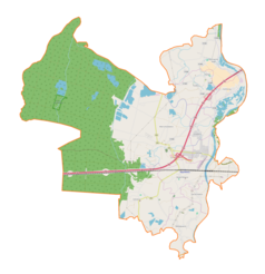 Mapa konturowa gminy Wierzchosławice, blisko centrum po prawej na dole znajduje się punkt z opisem „Bogumiłowice”