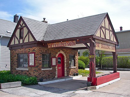 Wolters Filling Station in Davenport, Iowa; an example of an English Cottage-style gas station