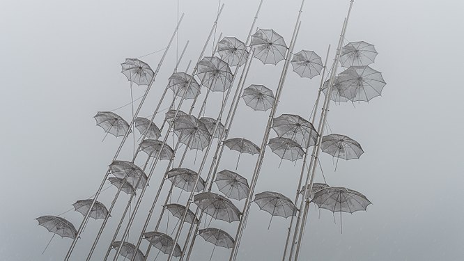 "The Umbrellas" sculpture located in Nea Paralia, Thessaloniki, Greece
