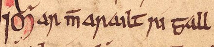 The name and title of Echmarcach's opponent Ímar mac Arailt as they appear on folio 41r of Oxford Bodleian Library Rawlinson B 489.[156]