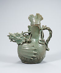 Dragon-shaped pitcher made in the Goryeo Dynasty. National Treasure No. 61 of South Korea ceongja eoryong moyang jujeonja.jpg