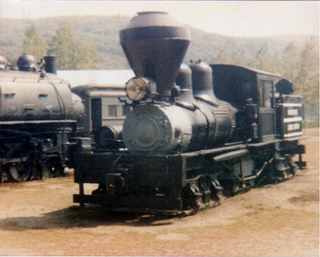 Meadow River Lumber Company Shay on static display at Steamtown, Bellows Falls, VT, c. 1974
