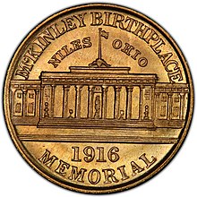 1916 McKinley Birthplace Memorial uncirculated dollar (reverse).jpg