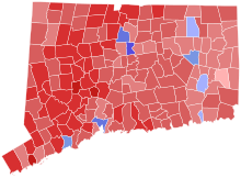 1998 Connecticut gubernur hasil pemilihan peta oleh kotamadya.svg