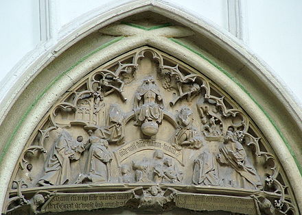 16th-century iconoclasm in the Protestant Reformation. Relief statues in St. Stevenskerk in Nijmegen, the Netherlands, were attacked and defaced by Calvinists in the Beeldenstorm.[31][32]