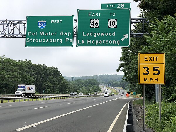 I-80 westbound at US 46 exit in Roxbury Township