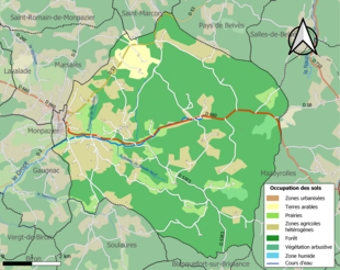 Barevná mapa znázorňující využití půdy.