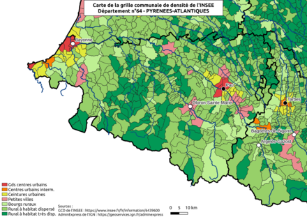 Carte de la grille communale de densité de l'INSEE