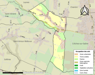 Barevná mapa znázorňující využití půdy.