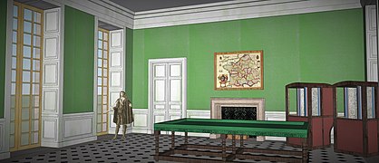 Essai de restitution de l'antichambre de l'appartement d'Abel Servien à Meudon, voisin du Grand Vestibule. Mobilier suivant l'inventaire de 1659.