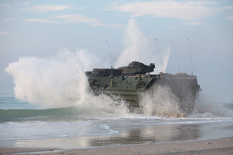 File:A U.S. Marine Corps amphibious assault vehicle with the 3rd Platoon, Delta Company, 2nd Assault Amphibian Battalion, 2nd Marine Division moves out to dock landing ship USS Whidbey Island (LSD 41) from Onslow 120320-M-TM093-017.jpg