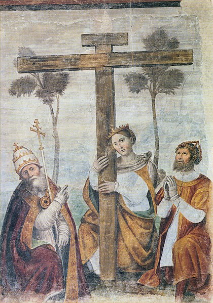 Adoration of the Cross by Pope St. Sylvester I, Empress Helena and Emperor Constantine.