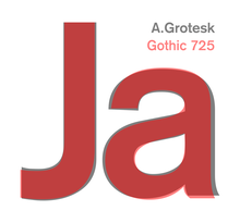 Comparison of two distinguishing characters (uppercase "J" and lowercase "a") in Akzidenz-Grotesk and Gothic 725 Bold Akzidenz vs Gothic 725 overlay.png