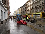 Čeština: Rekonstrukce Bělehradské ulice v roce 2015. Praha, Česká republika.
