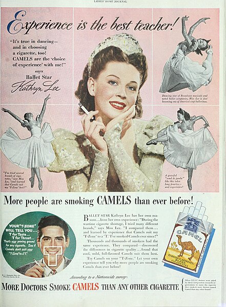 Advertisement for Camel cigarettes with ballet star Kathryn Lee, 1948.