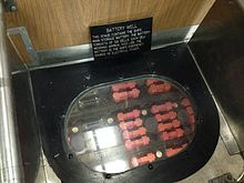 Battery well containing 126 cells on USS Nautilus, the first nuclear-powered submarine Battery well of USS Nautilus.jpg