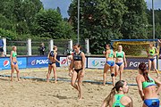 Deutsch: Beachhandball Europameisterschaften 2019 (Beach handball Euro); Tag 1: 2. Juli 2019 – Frauen, Vorrunde Gruppe D, Ukrine-Russland 2:1 (25:20, 14:17; 10:4) English: Beach handball Euro; Day 1: 2 July 2019 – Women Preliminary Round Group D – Ukraine-Russia 2:1 (25:20, 14:17; 10:4)