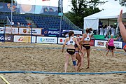 Deutsch: Beachhandball Europameisterschaften 2019 (Beach handball Euro); Tag 5: 6. Juli 2019 – Frauen, Halbfinale, Ungarn-Niederlande 2:0 (19:16, 15:12) English: Beach handball Euro; Day 5: 6 July 2019 – Semifinal Women – Hungary-Netherlands 2:0 (19:16, 15:12)