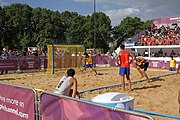 Deutsch: Beachhandball bei den Olympischen Jugendspielen 2018; Tag 7, 13. Oktober 2018; Jungen, Finale – Portugal-Spanien 1:2 English: Beach handball at the 2018 Summer Youth Olympics at 13 October 2018 – Boys Gold Medal Match – Portugal-Spain 1:2