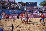 Deutsch: Beachhandball bei den Olympischen Jugendspielen 2018 in Buenos Aires; Tag 7, 13. Oktober 2018; Jungen, Halbfinale – Spanien-Kroatien 2:1 English: Beach handball at the 2018 Summer Youth Olympics in Buenos Aires at 13 October 2018 – Boys Semifinal – Spain-Croatia 2:1 Español: Handball de playa en los Juegos Olimpicos de la Juventud Buenos Aires 2018 en 13 de octubre de 2018 – Semifinales de chicos - España-Croacia 2:1