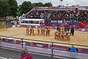 Deutsch: Beachhandball bei den Olympischen Jugendspielen 2018; Tag 5, 10. November 2018; Mädchen, Hauptrunde - Ungarn-Argentinien 1:2 English: Beach handball at the 2018 Summer Youth Olympics at 11 October 2018 – Girls Main Round – Hungary-Argentina 1:2