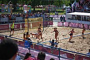 Deutsch: Beachhandball bei den Olympischen Jugendspielen 2018; Tag 3, 10. Oktober 2018; Mädchen, Vorrunde, Gruppe B - Niederlande-Argentinien 2:0 English: Beach handball at the 2018 Summer Youth Olympics at 10 October 2018 – Girls Preliminary Round Group B‎ – Netherlands-Argentina 2:0