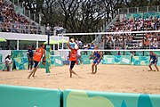 Deutsch: Beachvolleyball bei den Olympischen Jugendspielen 2018; Tag 11, 17. Oktober 2018; Jungen,Finale – Niederlande (Matthew Immers/Yorick de Groot)-Schweden (David Åhman/Jonatan Hellvig) 0:2 (20–22/15–21) English: Beach volleyball at the 2018 Summer Youth Olympics at 17 October 2018 – Final – Netherlands (Matthew Immers/Yorick de Groot)-Sweden (David Åhman/Jonatan Hellvig) 0:2 (20–22/15–21)