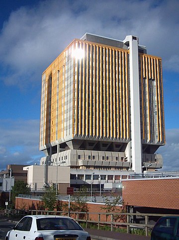 The tower at Belfast City Hospital has been converted to a field hospital. Belfast City Hospital.jpg