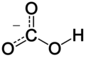 Skelettformel von Bicarbonat mit dem expliziten Zusatz von Wasserstoff