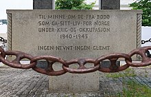 World War II memorial plaque in the bell tower of Bodø cathedral